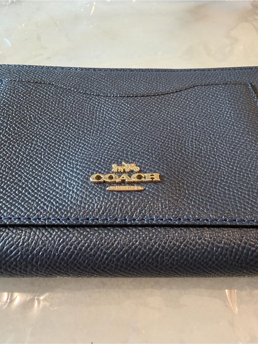 NWT Coach Crossgrain Leather Accordion Zip Wallet Midnight Navy Gold Hardware